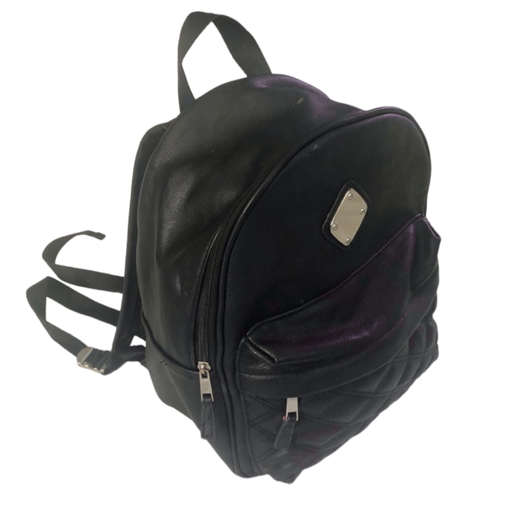 Claires | Black Fuax Leather Quilted Backpack